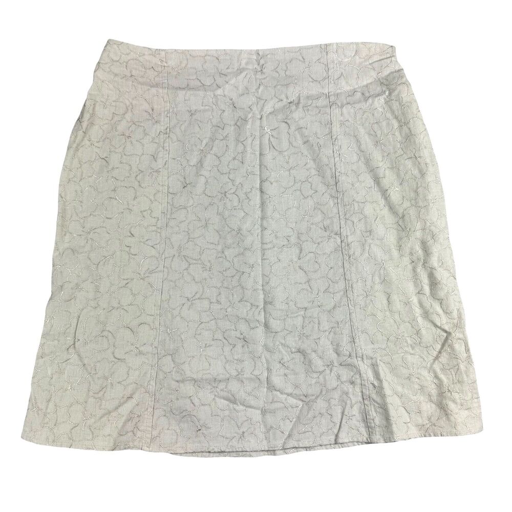 Coldwater Creek Skirt Womens Medium Petite Beige Floral A-Line Embroidered Linen